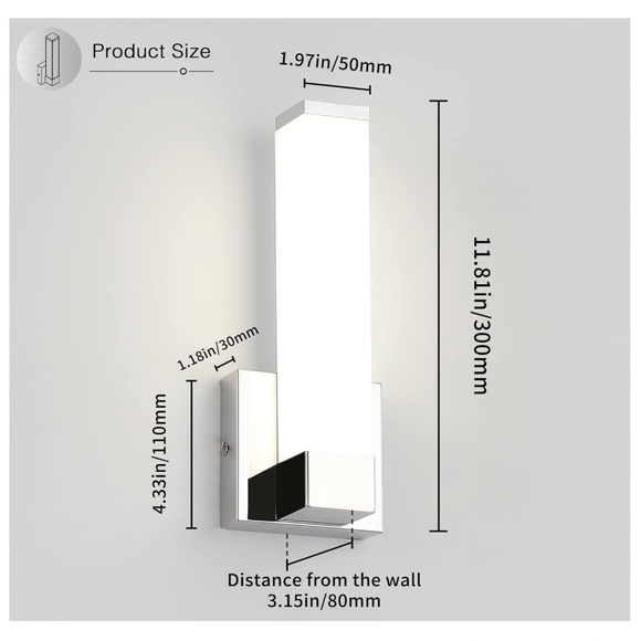 Chrome wall mounted light, accent wall light, silver light, modern look - Picture 3 of 8